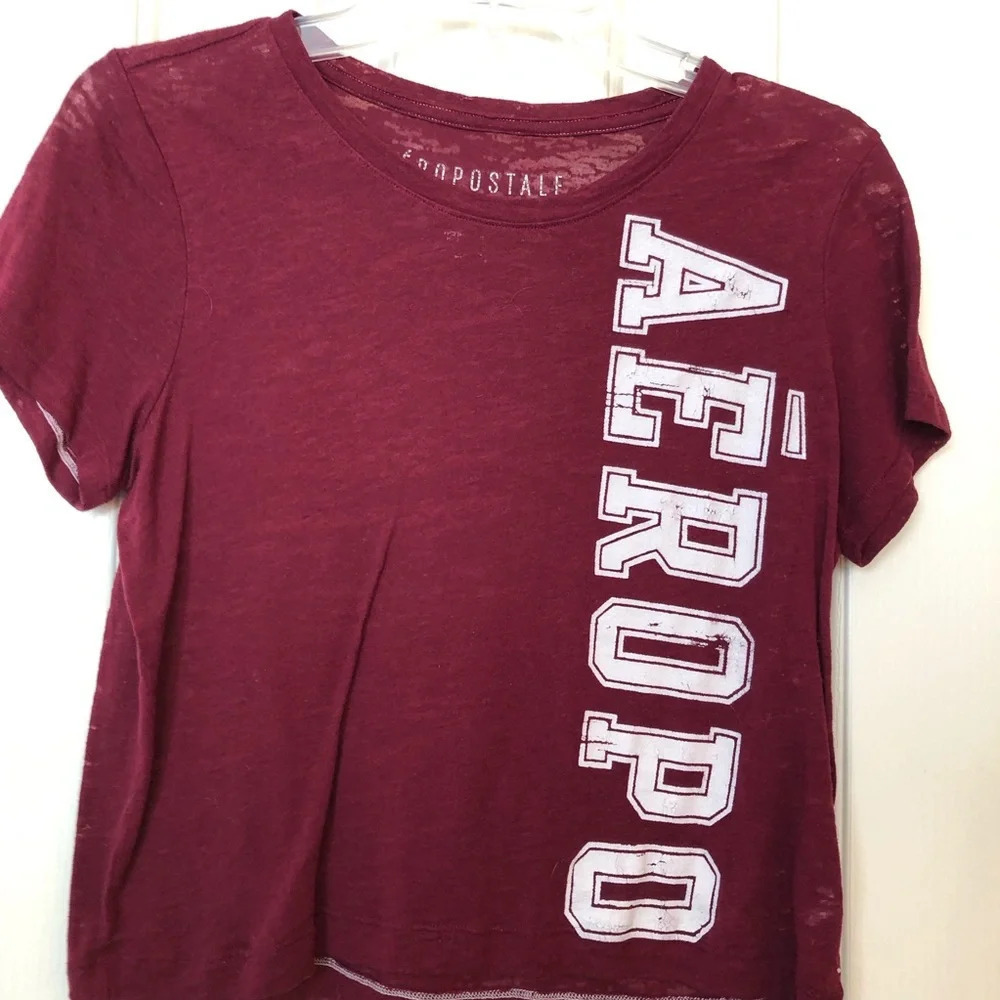 Aeropostale Women’s Medium Maroon Y 2K Burgandy Burnout T-shirt Tee Cropped GUC
